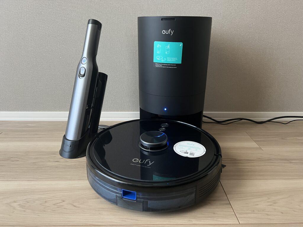 左のハンディ：Shark EVOPOWER Plus W30P、右のロボット掃除機：Eufy RoboVac L35 Hybrid+