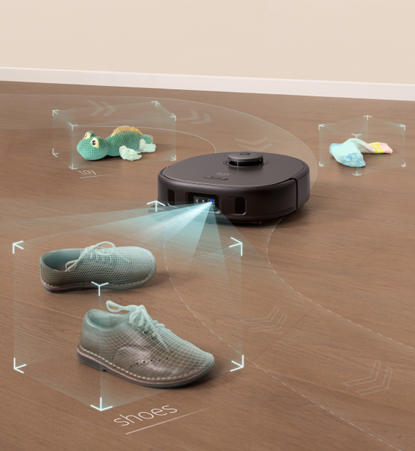 3D ToF センサーとAIカメラを用いたAnker独自の障害物回避システム「AI.See システム」を初搭載
スリッパやケーブルなど、床にある物体を回避してくれる