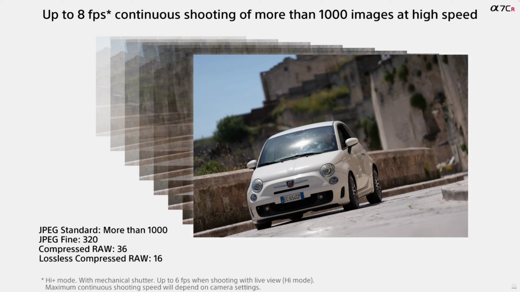 α7CRの連続撮影は最高8.0コマ/秒を誇り、なんと連続で1000枚以上を撮影可能