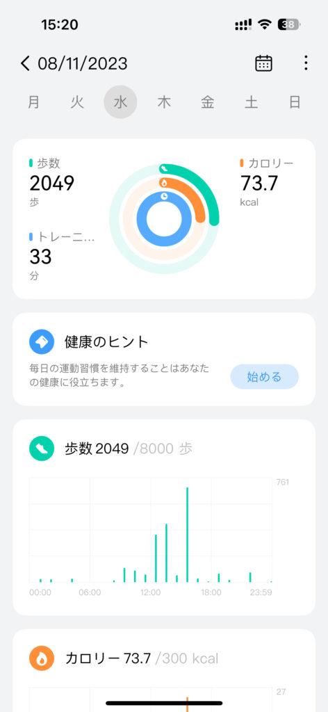 Haylou Watch 2 ProのHaylou Funアプリを起動すると、装着時の情報を細かく閲覧可能