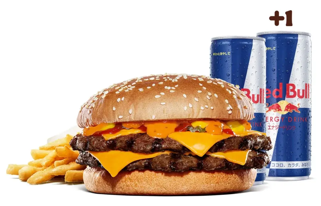 「にんにく・ガーリック バーガー ダブルラージ レッドブルセット」