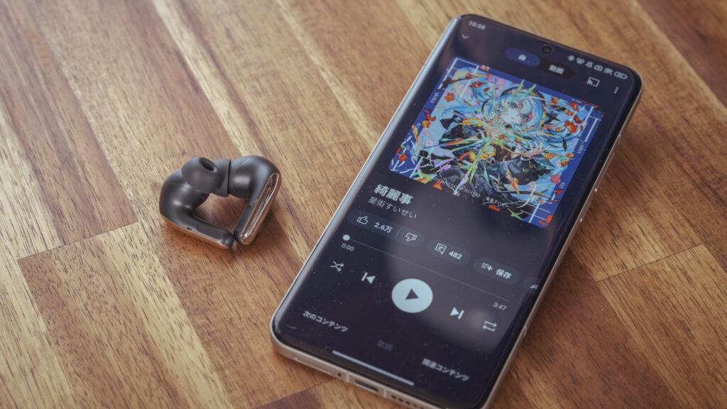 音楽視聴画面とXiaomiBuds5Pro