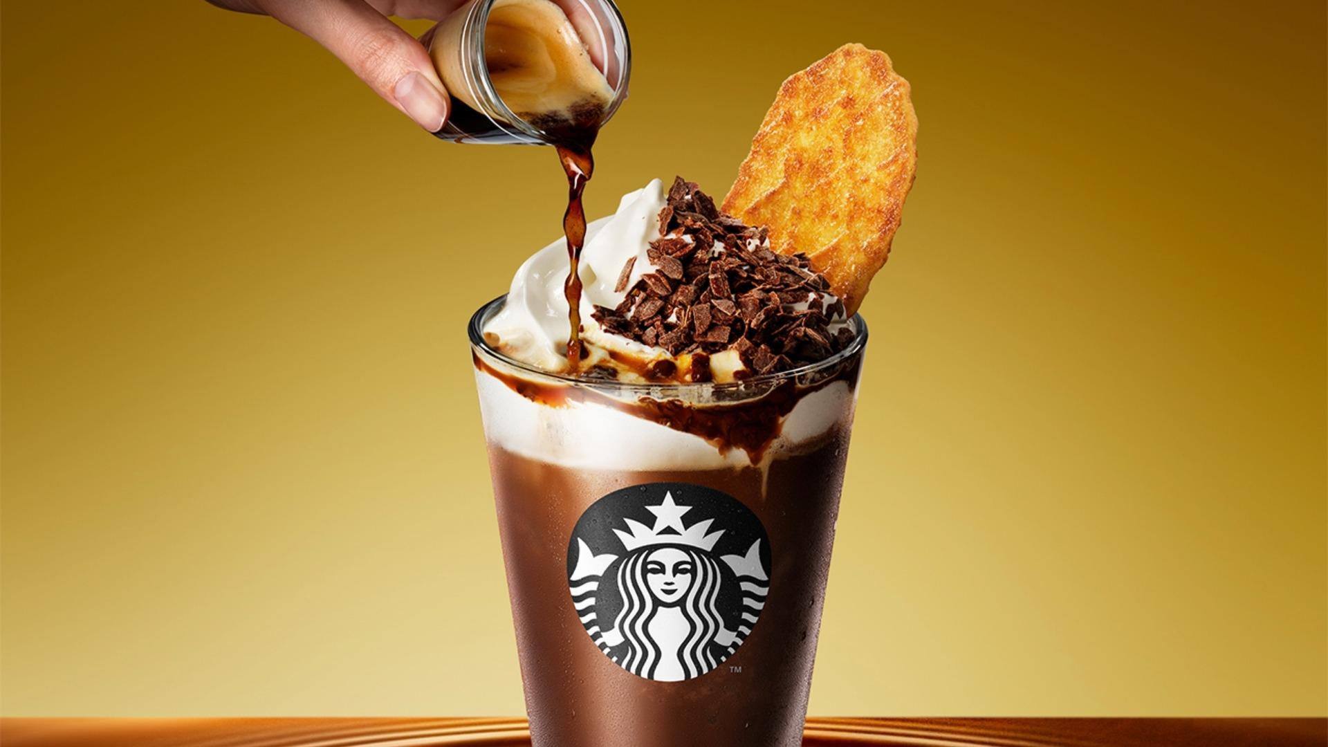 スタバがバレンタイン限定フラペチーノ発売。エスプレッソ仕上げでワッフルクッキー付き、1月28日から。