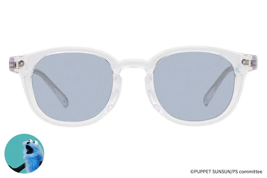 サングラスの画像です。中央にサングラスがあり、その下に青色の丸いアイコンにキャラクターが描かれています。