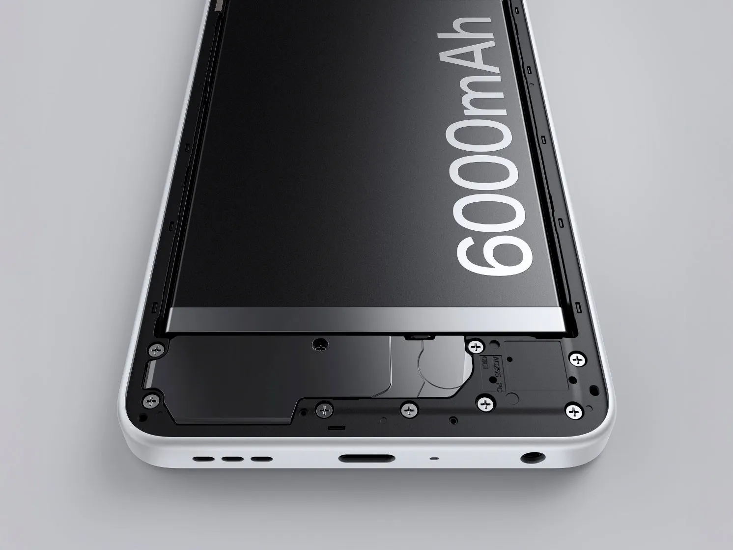 スマートフォンの内部構造、バッテリー容量6000mAh