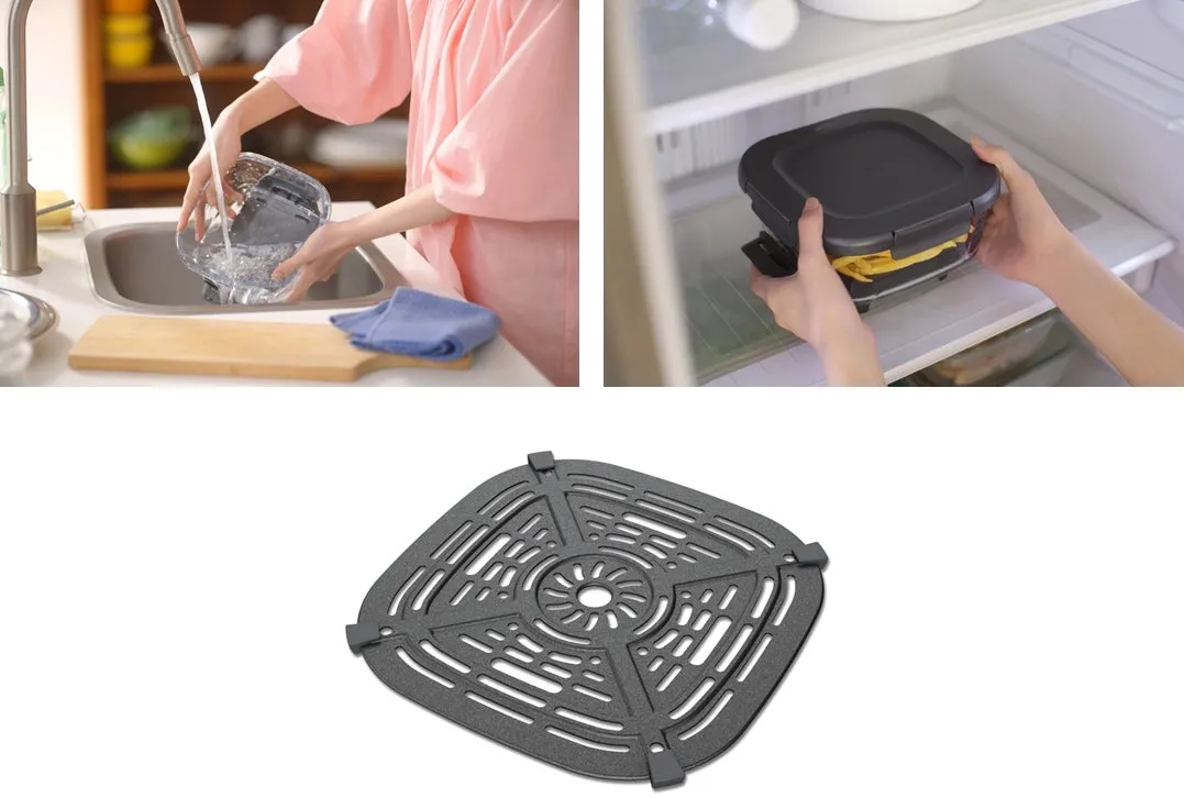 シンクでエアフライヤーバスケットを洗浄する様子