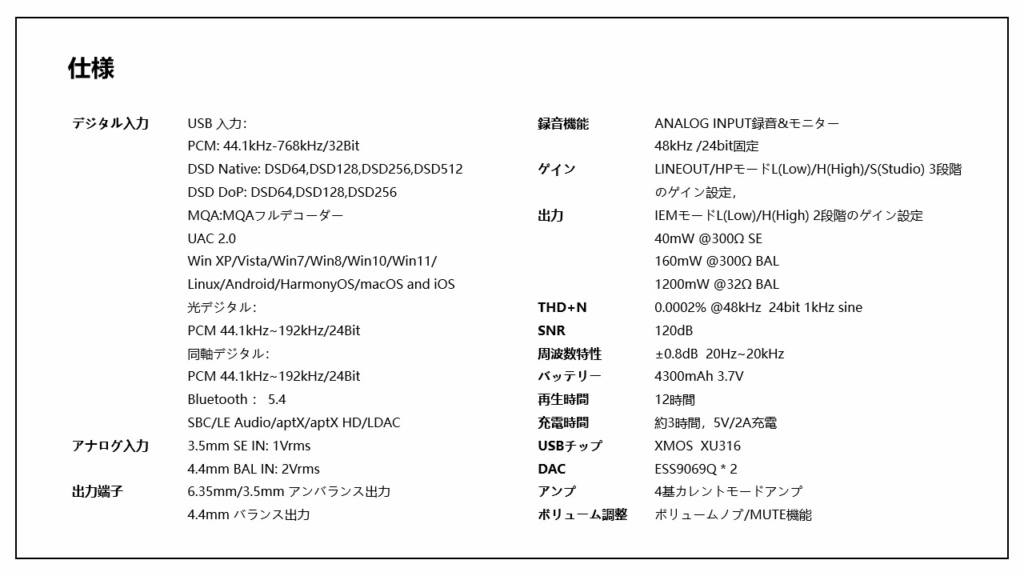 スペックシート
